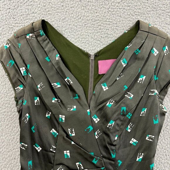 MIKAEL AGHAL Silk Dress Made in Italy Pleated Sheath Novelty Print - Picture 10 of 16